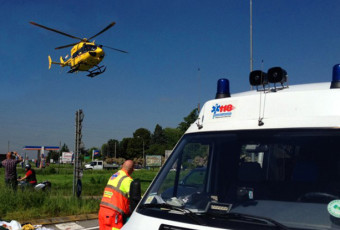 Incidente stradale a Vaprio d'Adda, interviene anchge l'Elisoccorso 118 di Bergamo